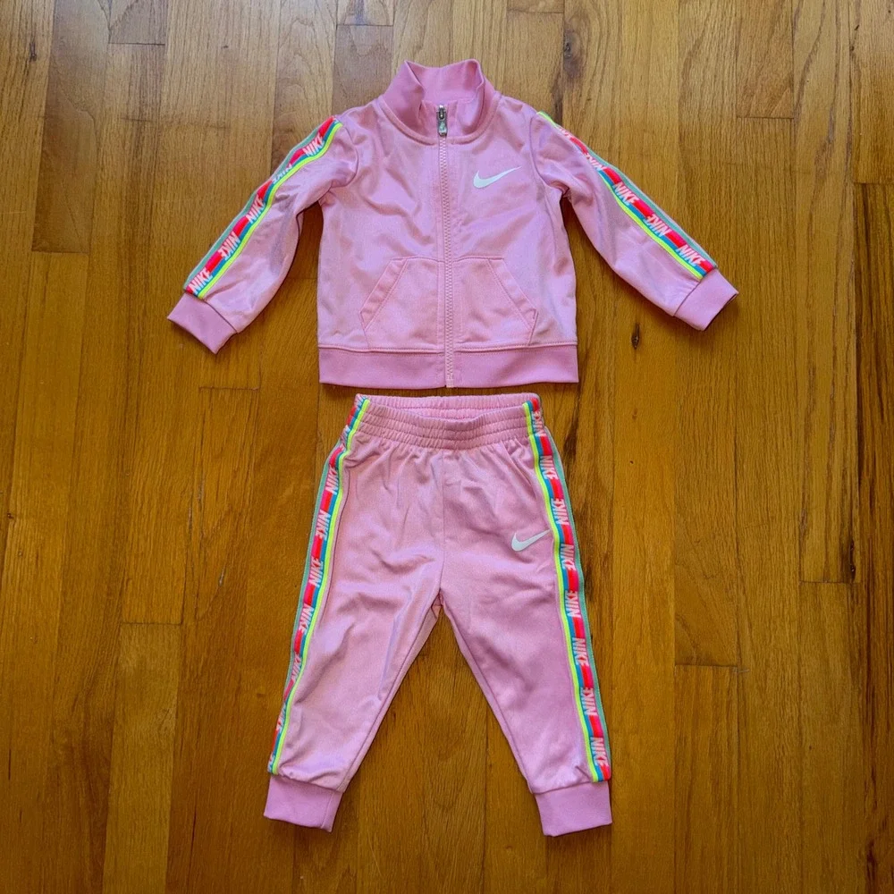 Nike Baby Girls Pink Rainbow Logo Tracksuit Set 2pc Jacket Pants 9M Athlesiure